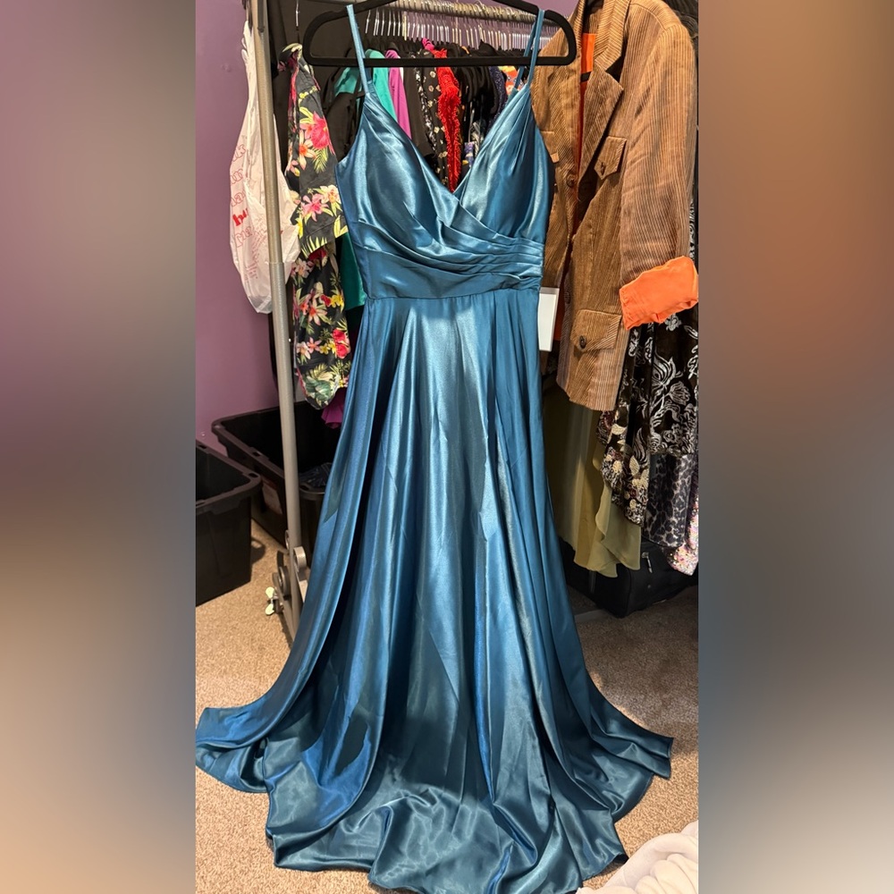 Teal prom formal evening gown dress